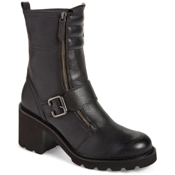 $550 Paul Green Noah Block Heel Moto Boot LEATHER BLACK 8 AU 10.5 US (TD7)
